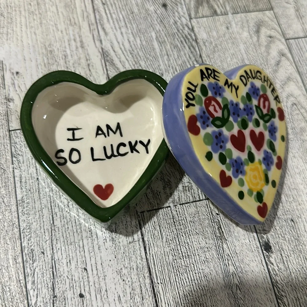 Vintage 1998 You are my daughter small ceramic hand painted trinket heart box